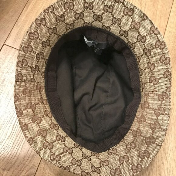 GUCCI GG canvas bucket hat w/ light blue trimmed ribbon - Picture 8 of 9